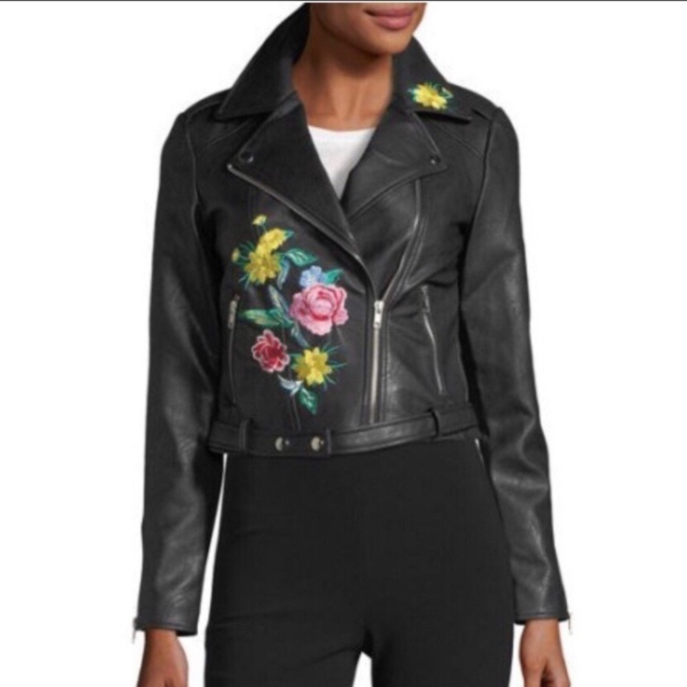 Free Generation Embroidered Faux Leather Jacket